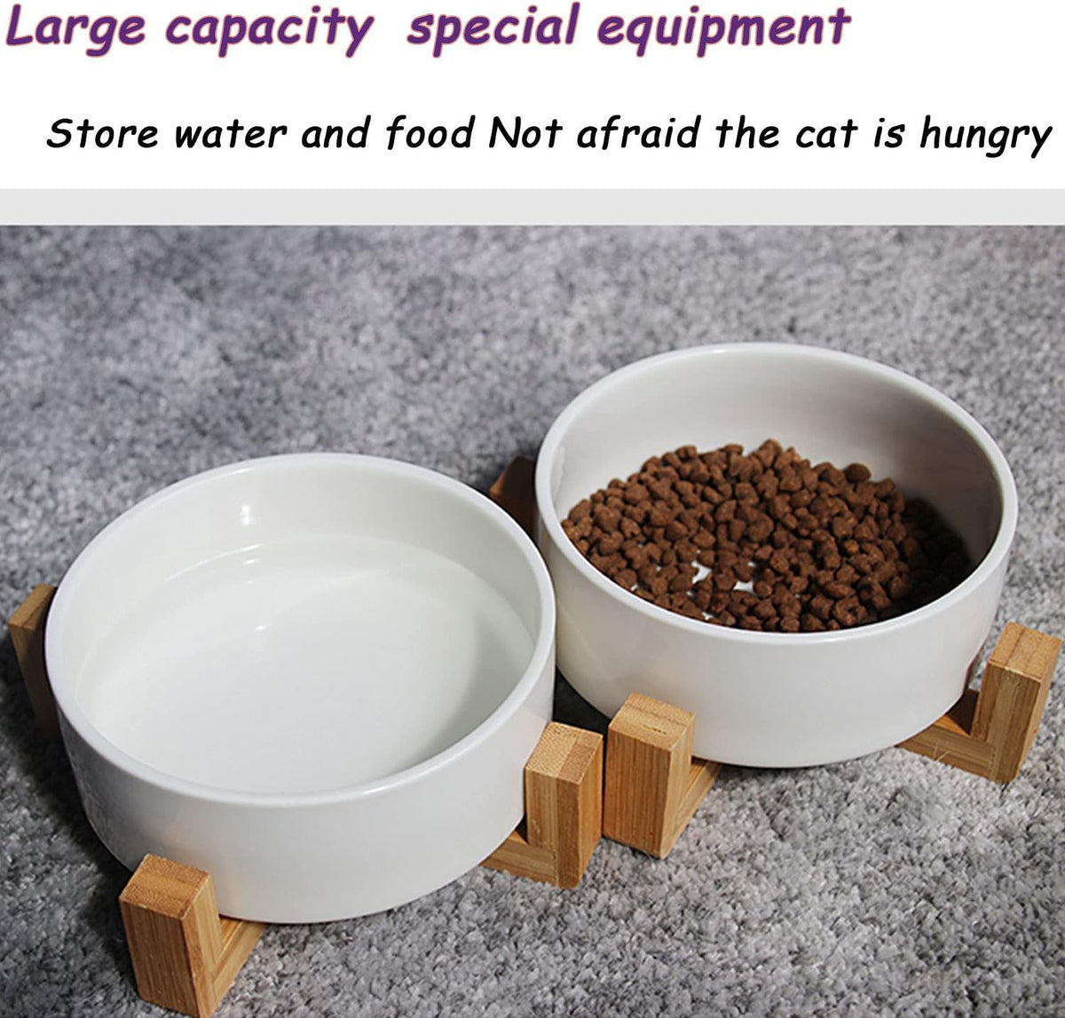 Petygooing White Ceramic Cat Dog Bowl Set with Stand,Small Dog Bowls,Pet Food and Water Dish, Anti