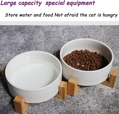 Petygooing White Ceramic Cat Dog Bowl Set with Stand,Small Dog Bowls,Pet Food and Water Dish, Anti