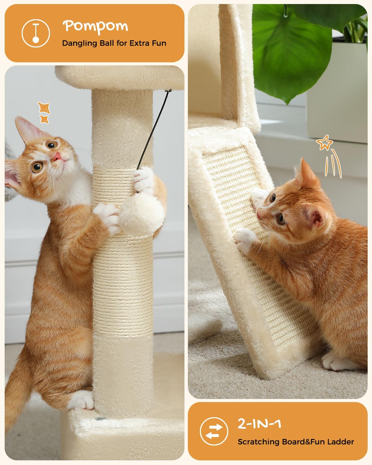 PAWZ Road Cat Tree, 30 Inches Cat Tower with Dual Condos for Indoor Cats, Plush Cat House with