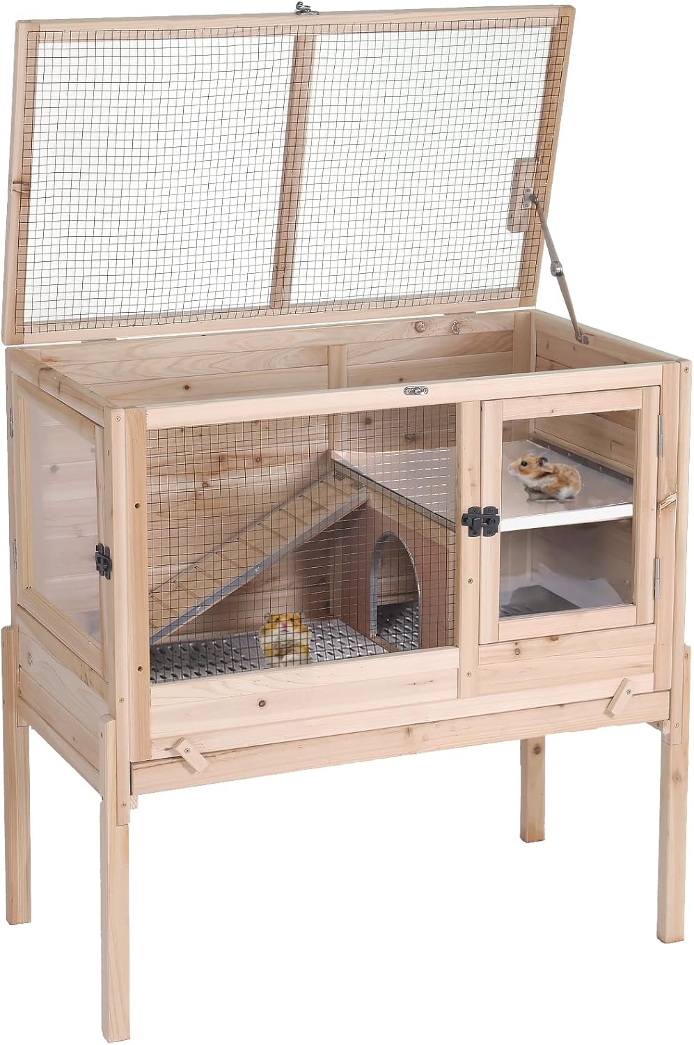 Aivituvin Wooden Guinea Pig Cages Indoor with Removable Stand, Anti Chewing Rabbit Hutch with Ramp
