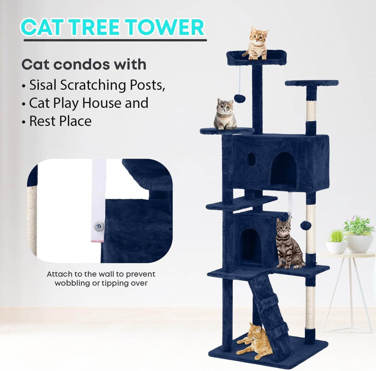 FDW Cat Tree 70in Cat Tower Multi-Level Durable Cat Scratching Post & Cozy Fun Cat Jumping Platform