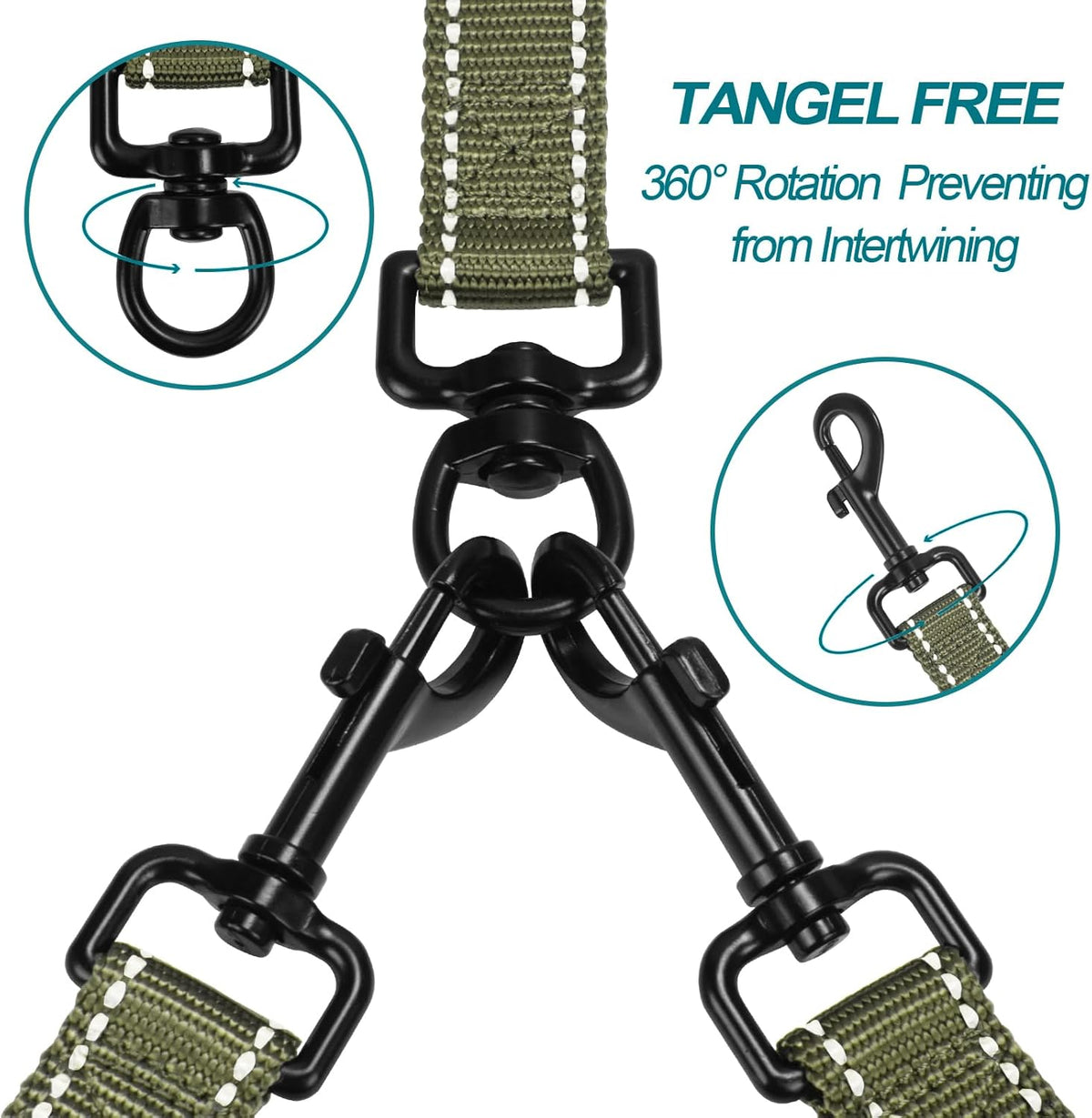 PetBonus Double Dog Leash, No Tangle Dual Leash, Reflective Walking Training Lead, 4 Comfortable