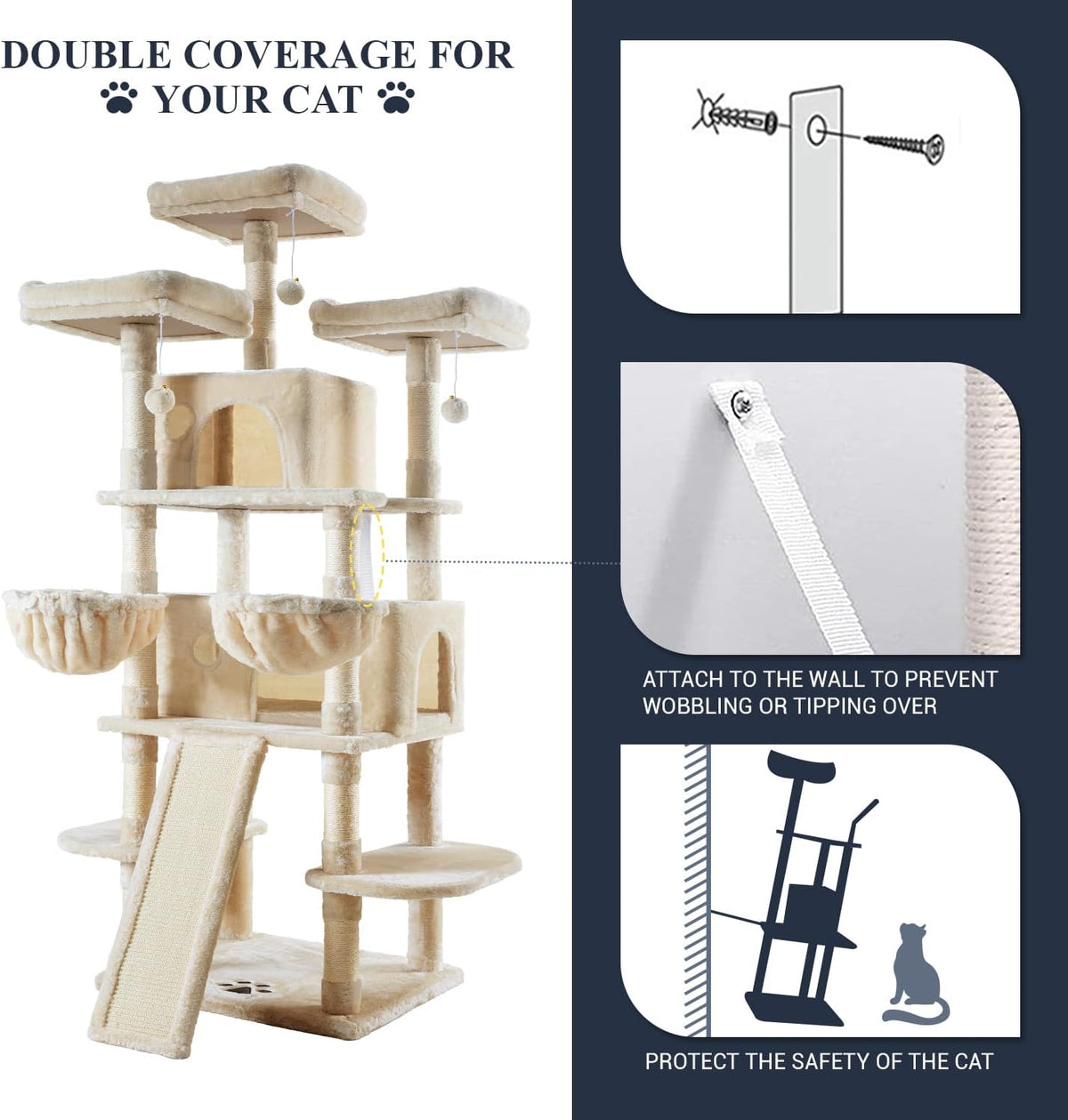 Allewie 68 Inches Cat Tree/House and Towers for Big Feline/Scratching Post/Multi-Level Large Kitty