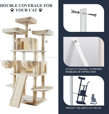 Allewie 68 Inches Cat Tree/House and Towers for Big Feline/Scratching Post/Multi-Level Large Kitty