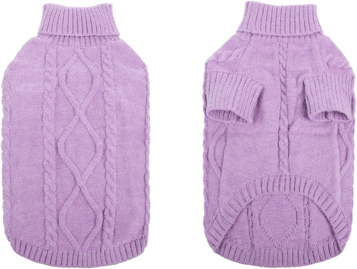 Queenmore Small Dog Pullover Sweater, Cold Weather Cable Knitwear, Classic Turtleneck Thick Warm