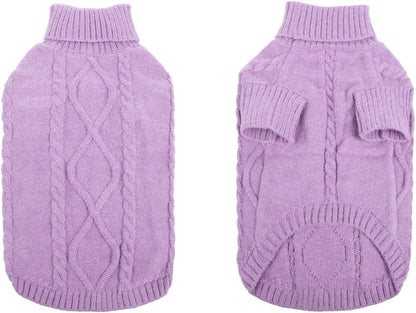 Queenmore Small Dog Pullover Sweater, Cold Weather Cable Knitwear, Classic Turtleneck Thick Warm