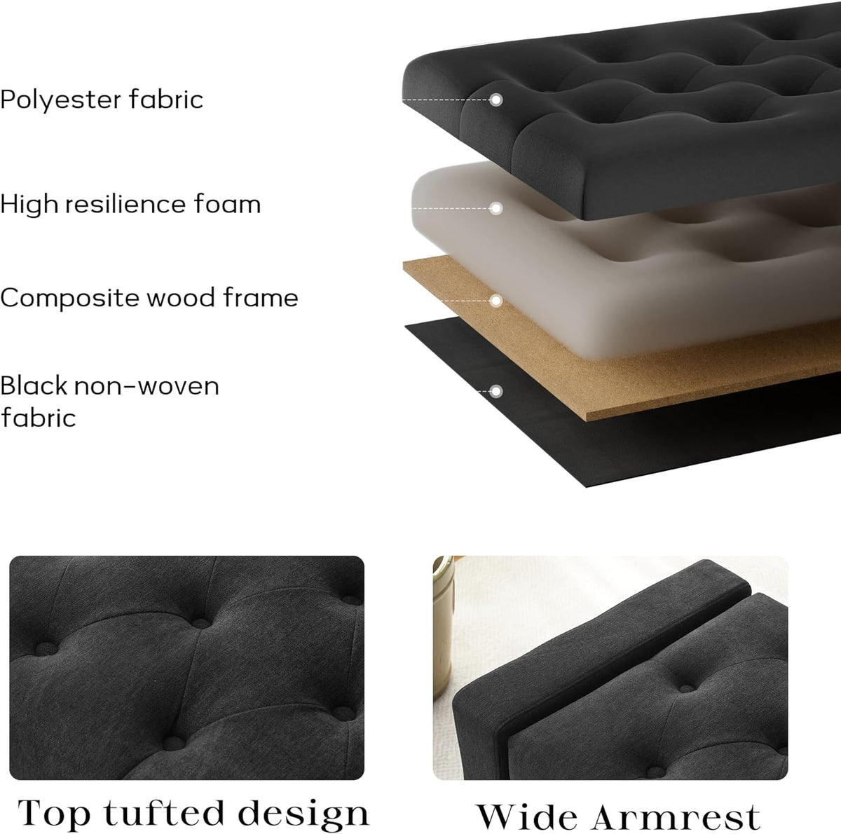 Ottoman with Storage, 48.8" Fabric Storage Ottoman Bench with Hinge, Bedroom Bench, Upholstered