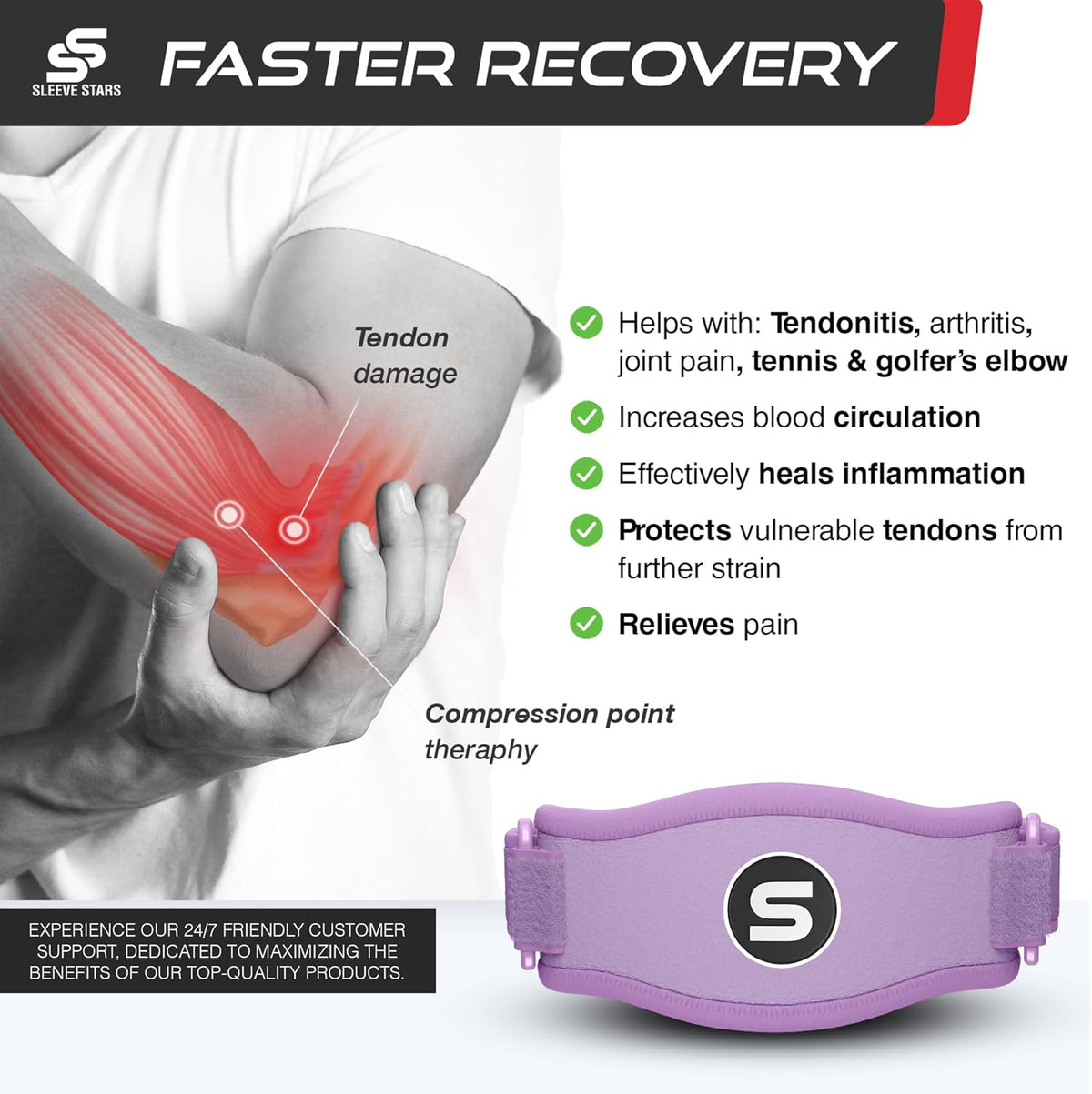 Sleeve Stars Tennis Elbow Brace for Women - Adjustable Tennis Elbow Strap, Golfers Elbow Brace for