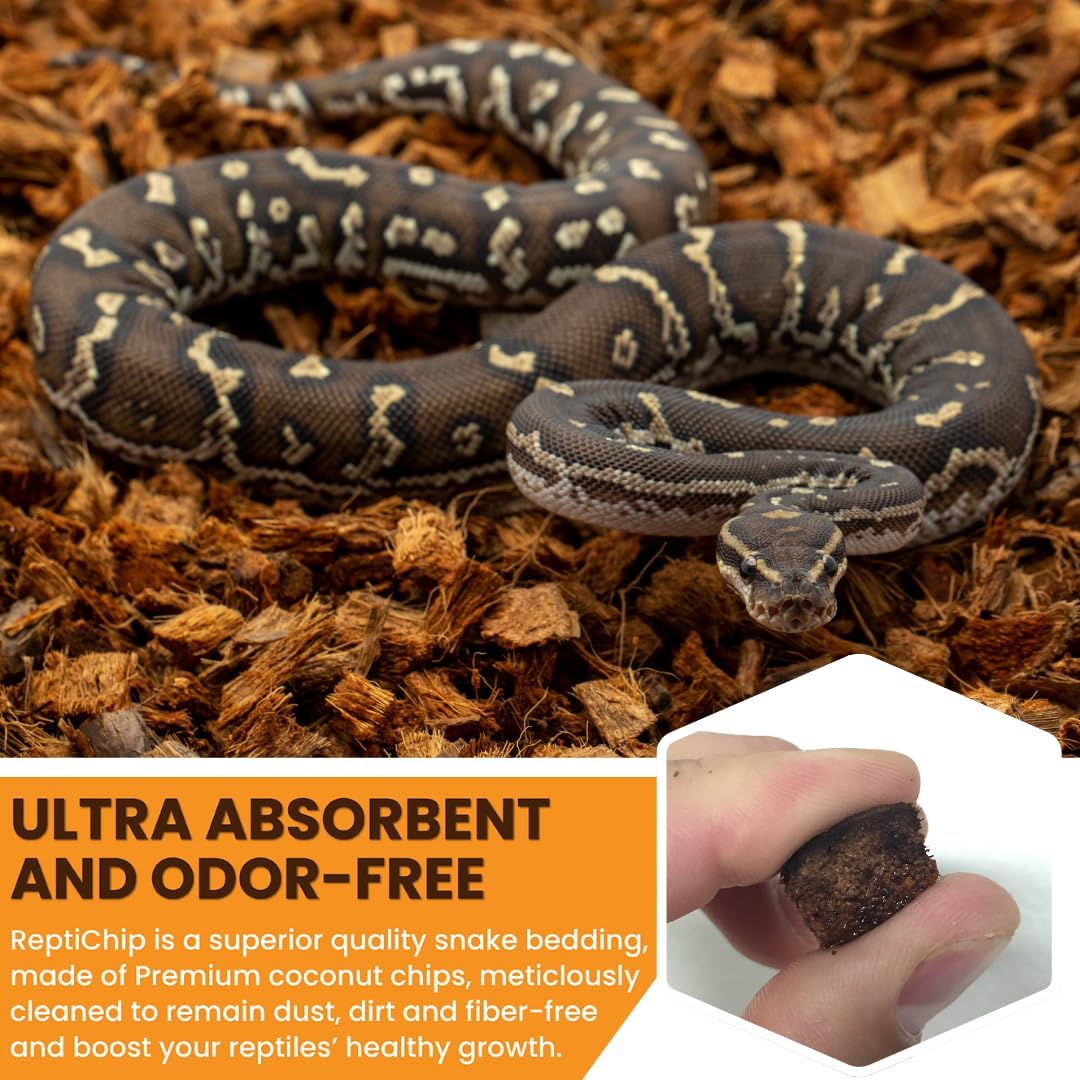 ReptiChip Reptile Bedding Loose Coconut Chip 36 Quart 4 Pack Coco Husk Substrate Mulch for Snake
