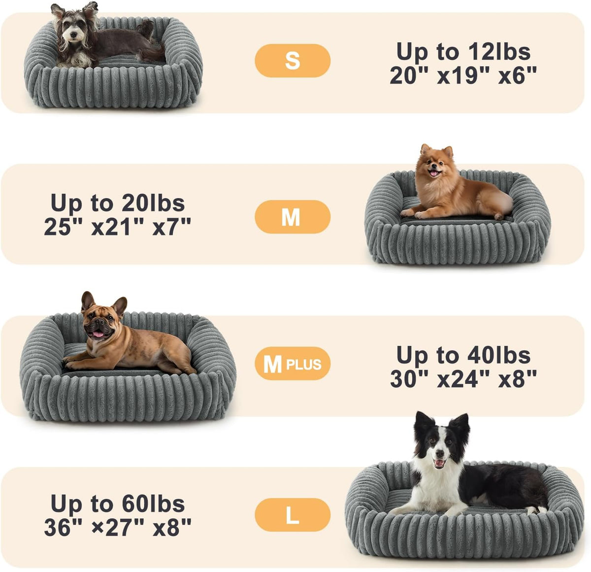 Dog Beds for Small Dogs, Washable Orthopedic Dog Bed with Removable Cover, Rectangle Soft Calming
