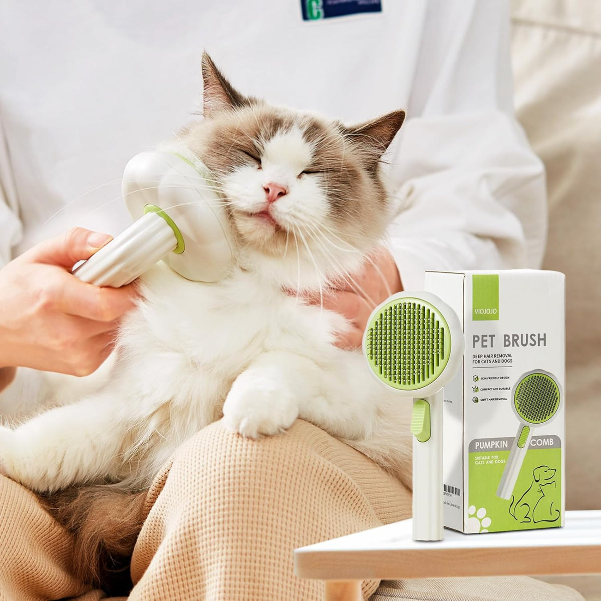 Cat Brush Dog Brush with Release Button for Shedding, Self Cleaning Cat Comb Hair Brush for Indoor