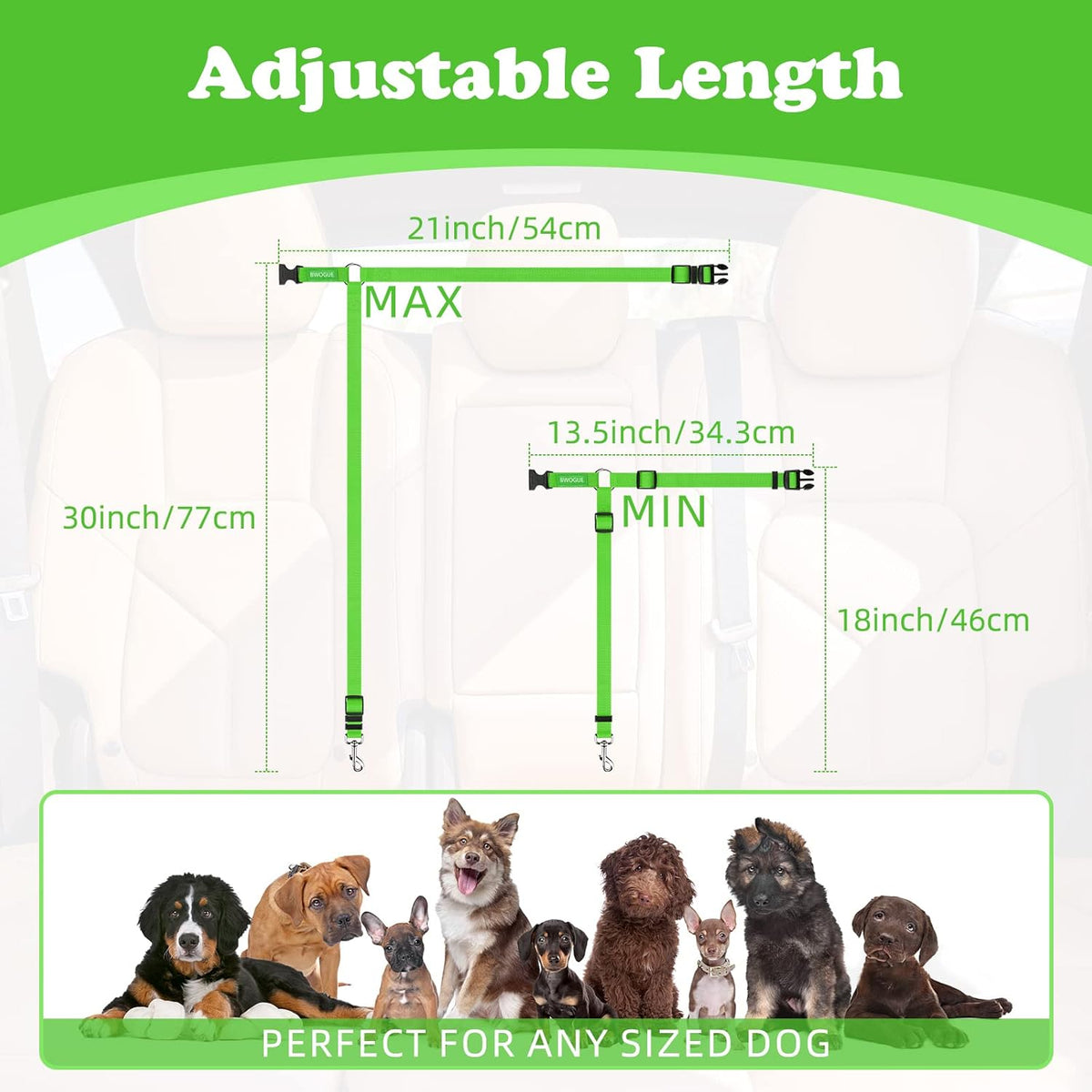 BWOGUE 2 Packs Dog Cat Safety Seat Belt Strap Car Headrest Restraint Adjustable Nylon Fabric Dog
