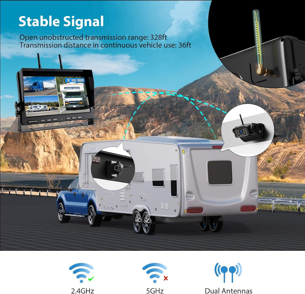 3 Magnetic Wireless Backup Camera with HD 1080P 10" DVR Monitor, 1-Rear View 2-Side View Cameras