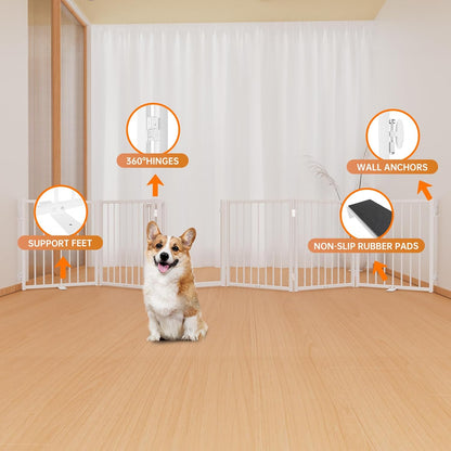 Full Metal Freestanding Dog Gate with Door, 24'' Height Foldable Pet Dog Fence for Indoor &