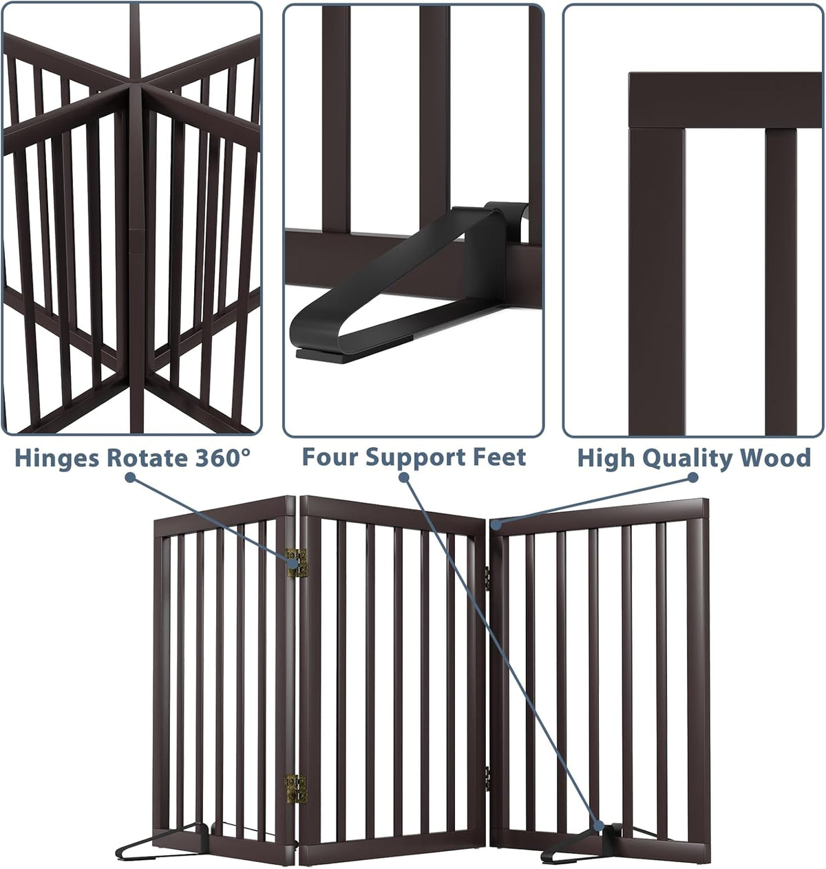 Dog Gates for Doorways Stair House Freestanding Pet Gates for Dogs Wooden Dog Gate with Support