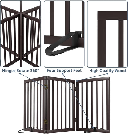 Dog Gates for Doorways Stair House Freestanding Pet Gates for Dogs Wooden Dog Gate with Support