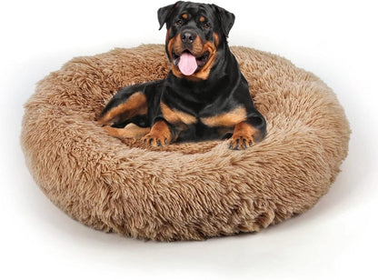 Dog Bed, Cat Calming Bed, Faux Fur Pillow Pet Donut Cuddler Round Plush Bed for Large Medium Small
