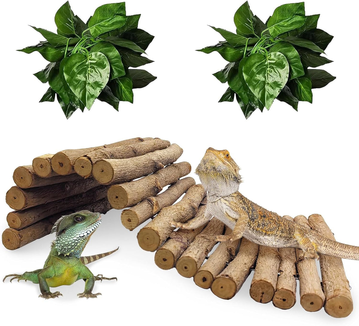 Hamiledyi 11.8 x 6.7 Inches Wooden Reptile Hideout Bearded Dragon Bendy Bridge Climbing Ladder