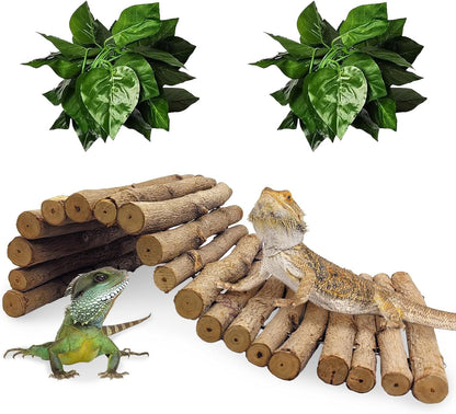 Hamiledyi 11.8 x 6.7 Inches Wooden Reptile Hideout Bearded Dragon Bendy Bridge Climbing Ladder