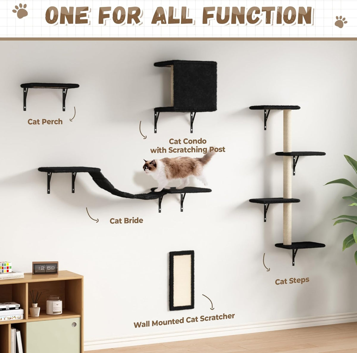 COZIWOW Wall Mounted Cat Furniture, Cat Wall Shelves and Perches, Floating Cat Shelves for Wall Set