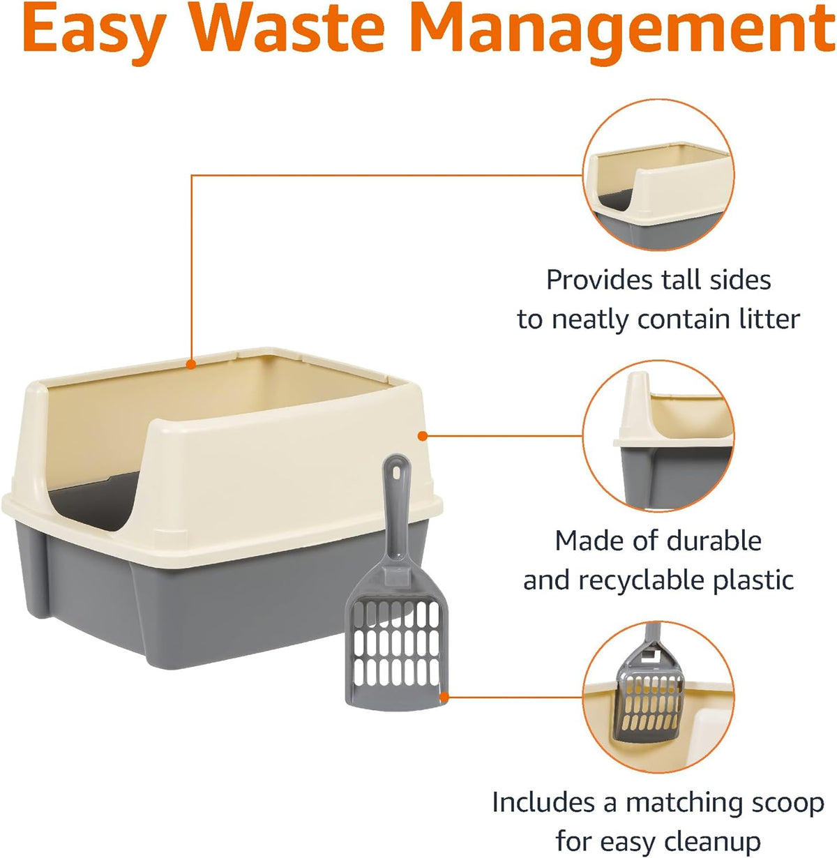 Amazon Basics Large Cat Litter Box with High Sides, Open Top, Includes Scoop, 19 x 15 x 11.75