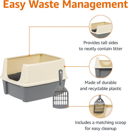 Amazon Basics Large Cat Litter Box with High Sides, Open Top, Includes Scoop, 19 x 15 x 11.75