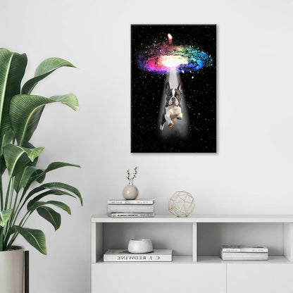 Funny Dog Wall Art Canvas Boston Terrier Wall Decor Prints Framed Painting Bulldog Galaxy Pictures