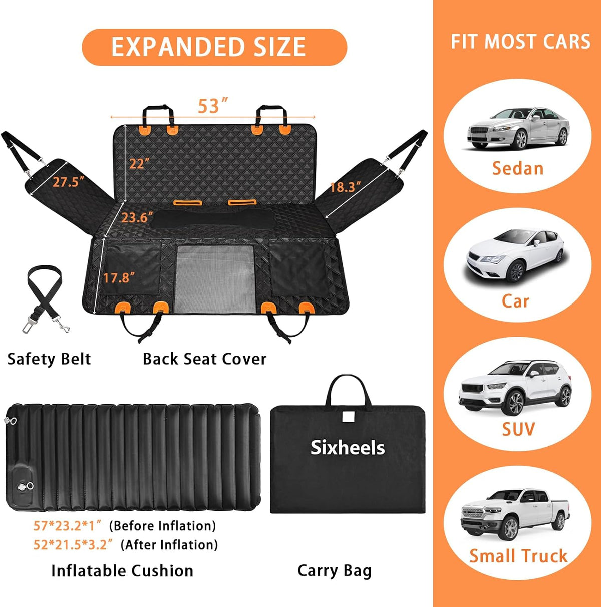 Car Back Seat Pet Cover for Dogs Back Seats Protector, Soft Inflatable Cushion Backseat Extender