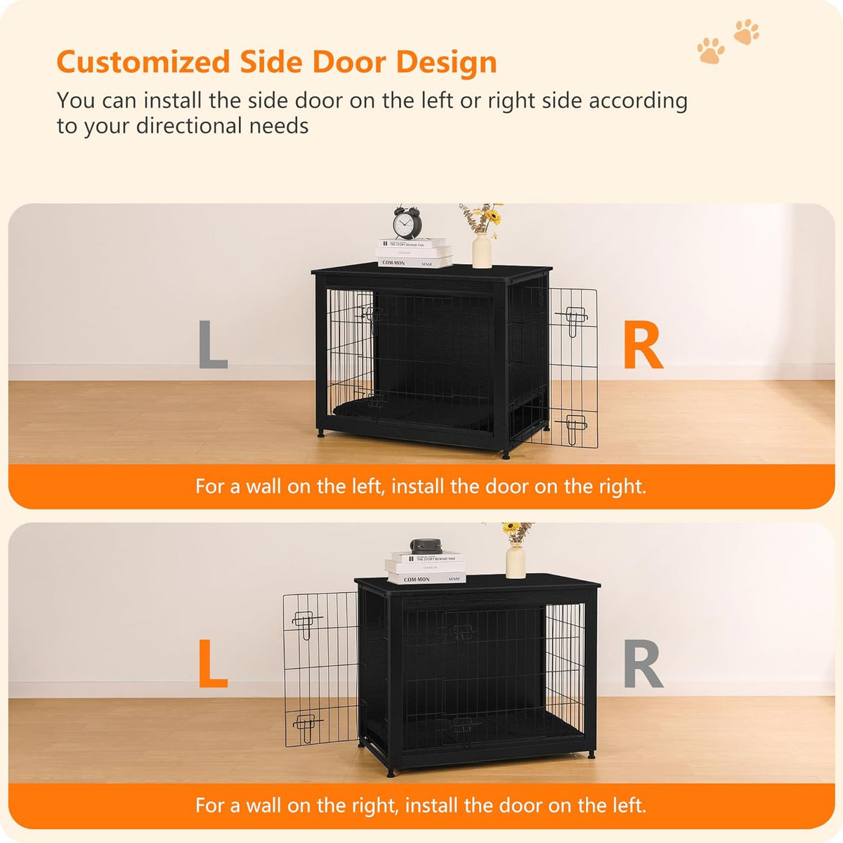 DWANTON Dog Crate Furniture with Cushion, Wooden Kennel Table with Double Doors, Indoor Dog House