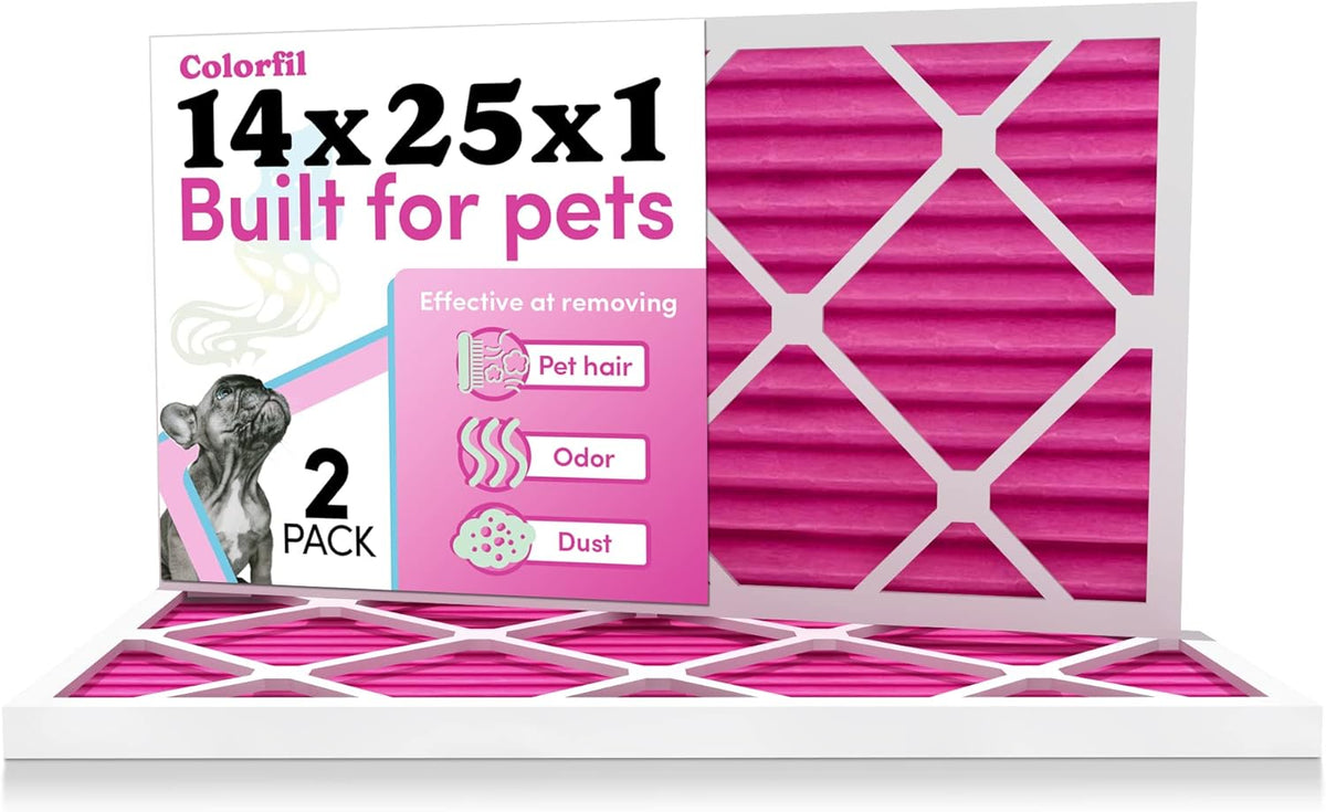 Colorfil 14x25x1 Air Filter (2-Pack) | Made in the USA | Color Changing | Remove Cat and Dog Odor |