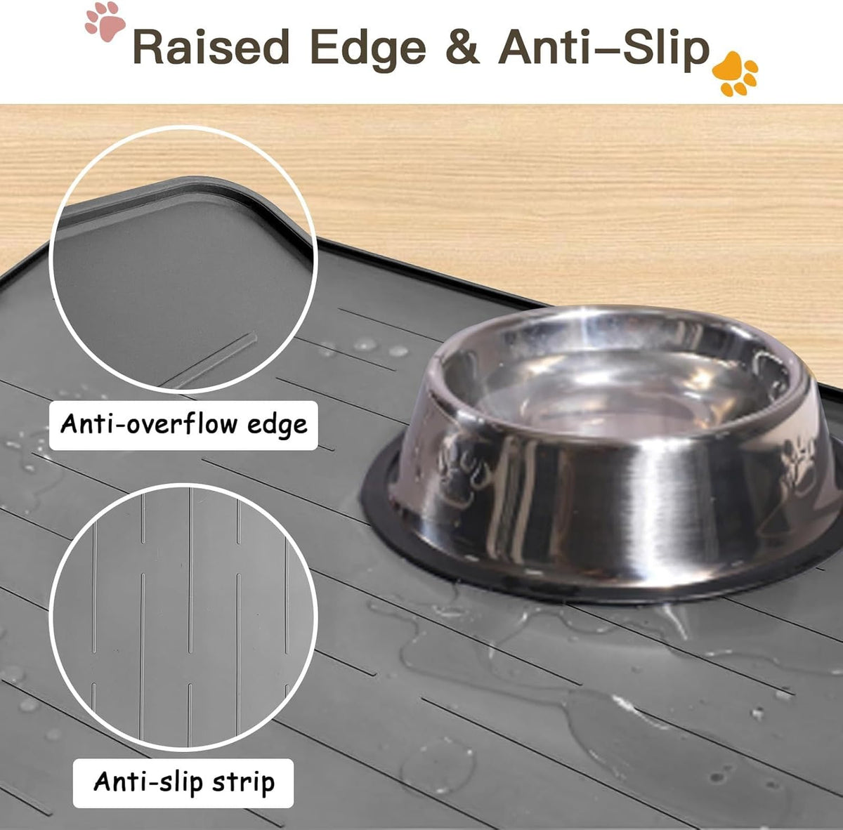 Large Dog Mats for Food and Water, 40"x30" Waterproof Pet Food Mats for Floor Nonslip Silicone Bowl