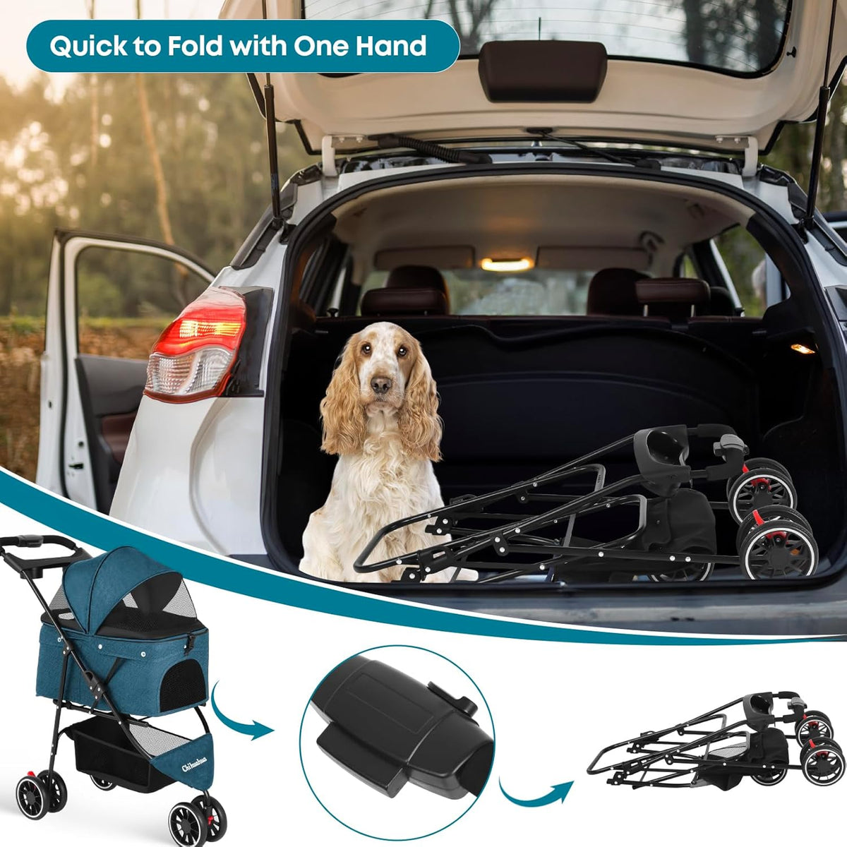 Pet Stroller,Dog Stroller for Small Medium Dogs Cats,3 Wheels,Foldable,with Breathable Mesh