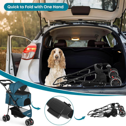 Pet Stroller,Dog Stroller for Small Medium Dogs Cats,3 Wheels,Foldable,with Breathable Mesh