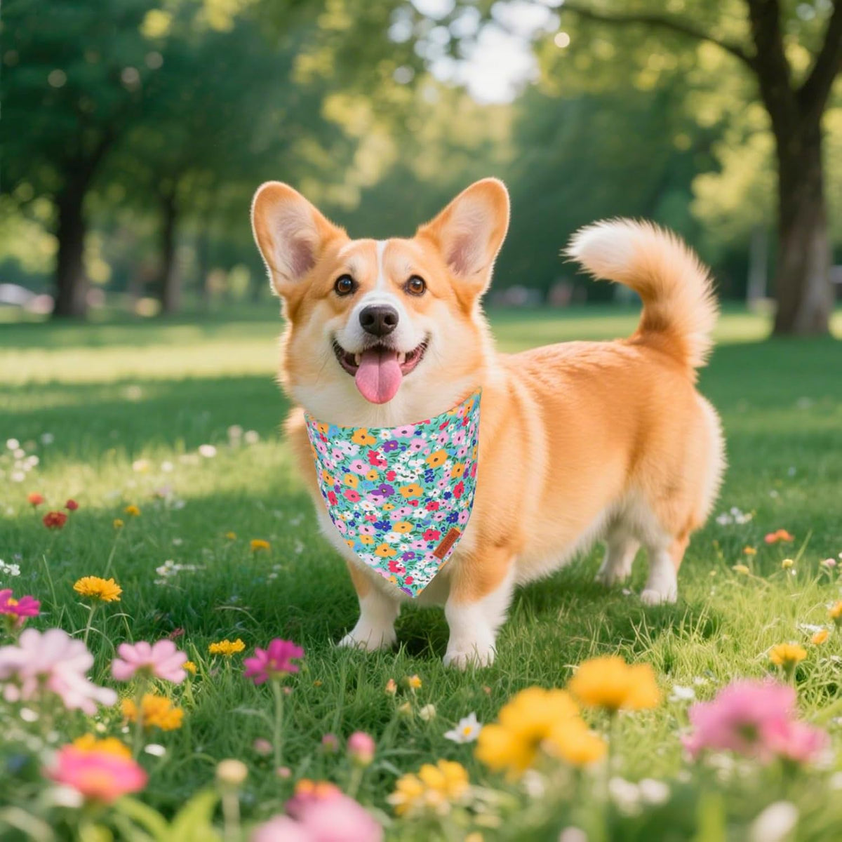 PTDECOR Floral Dog Bandana, Flower Reversible Pets Scarf, Premium Durable Fabric, Adjustable Pink