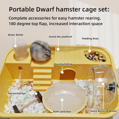 Hamiledyi Small Hamster Cage Clear Plastic Hamster Cage Portable Carrier with Water Bottle Exercise