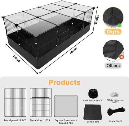 Tresbro Guinea Pig Cage with Top Cover & 12 Panels, Triple Fixing Measures Small Animal Playpen