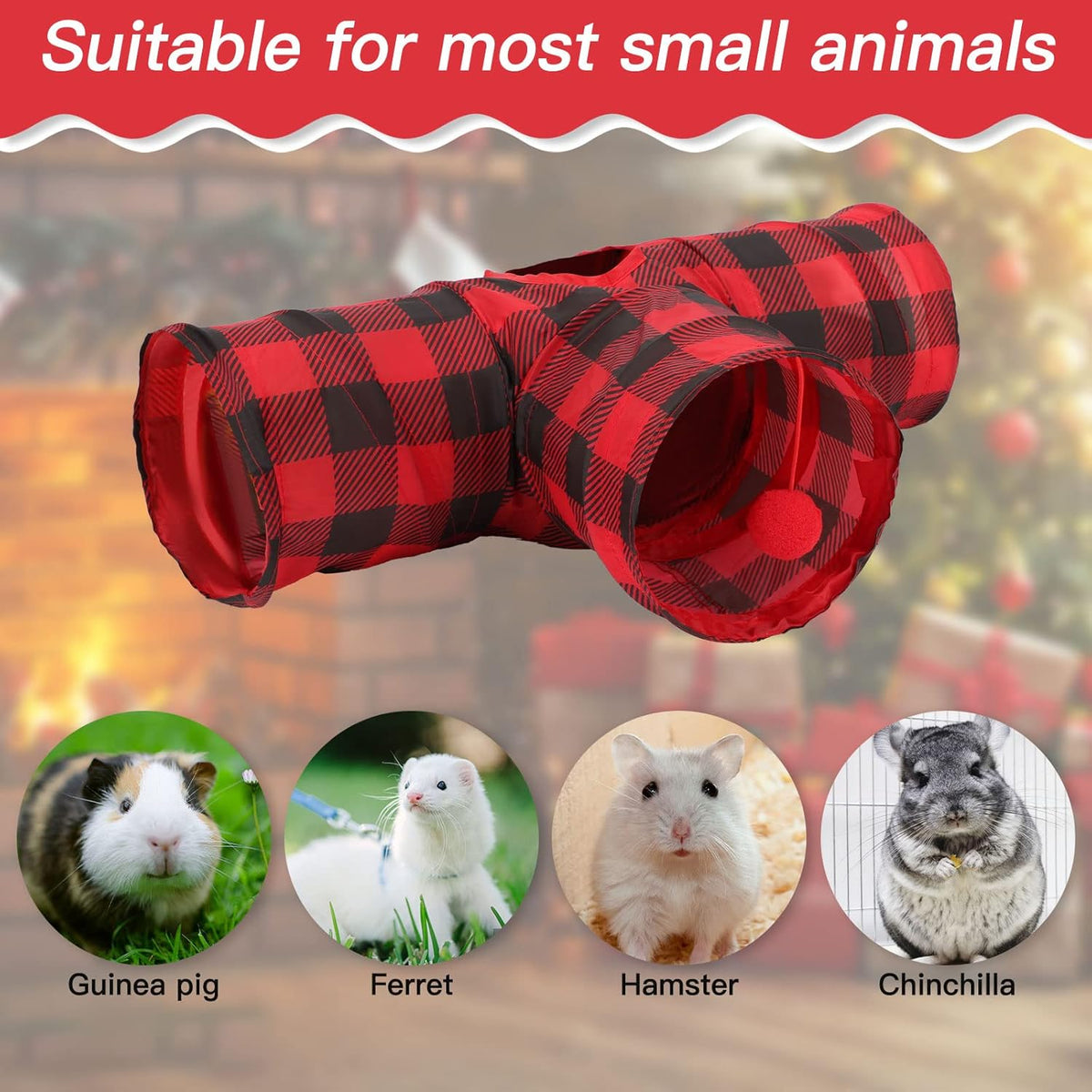 Rypet Guinea Pig Tunnels & Tubes Collapsible 3 Way Small Animals Hideaway Activity Tunnel Toys for