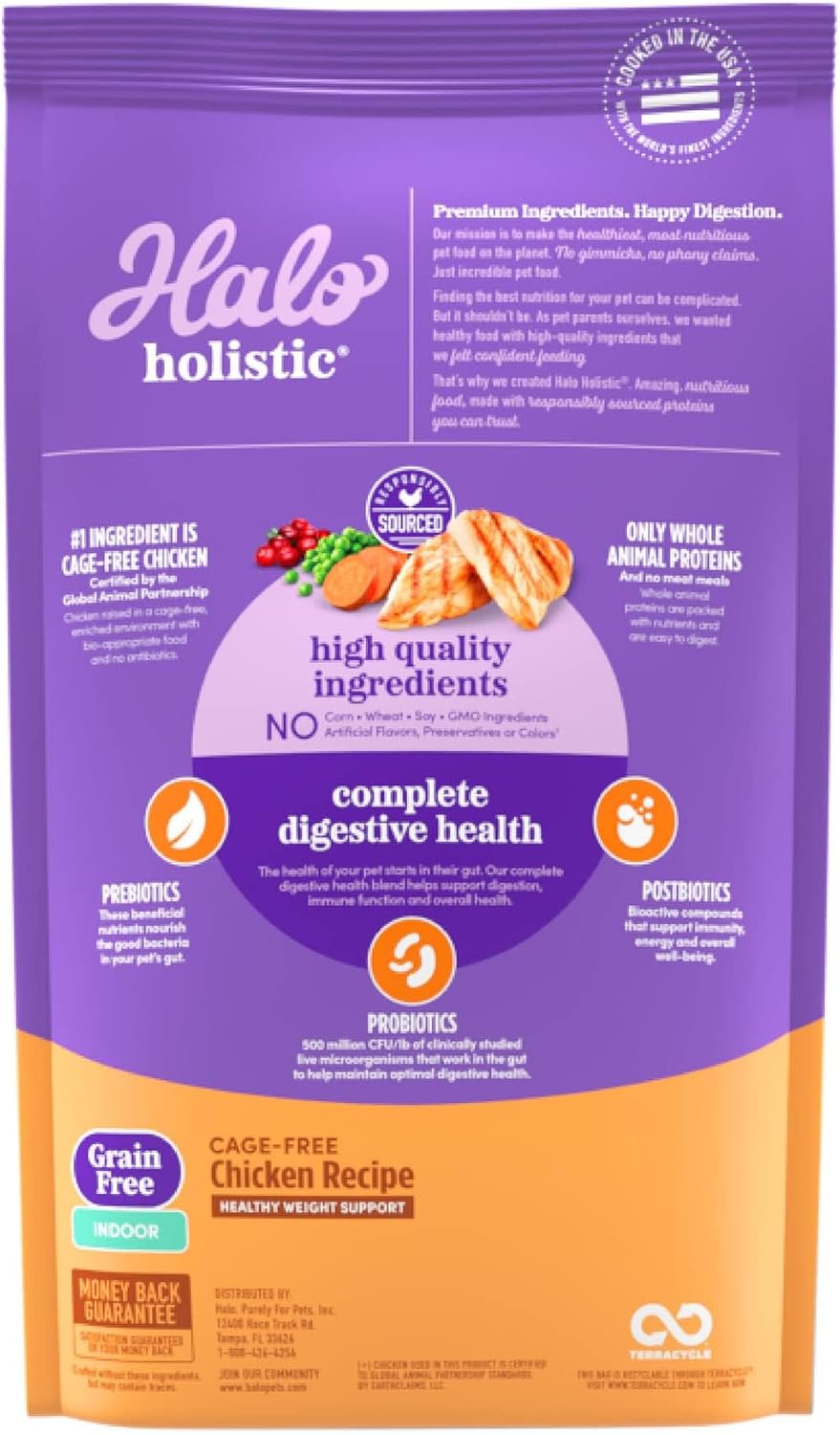 Halo Holistic Cage Free Chicken Cat Food, Grain Free Dry Cat Food, For Healthy Weight Support