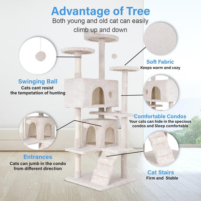 FDW Cat Tree 54in Cat Tower Multi-Level Durable Cat Scratching Post & Cozy Fun Cat Jumping Platform