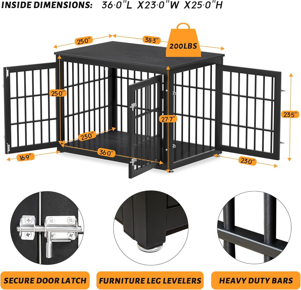 38 Inch Heavy Duty Dog Crate Furniture for Large and Medium Dogs, Decorative Pet House End Table
