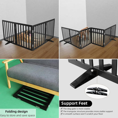ZJSF Freestanding Indoor Dog Gate for House Foldable Wood Puppy Gate for Doorways Pet Gate for