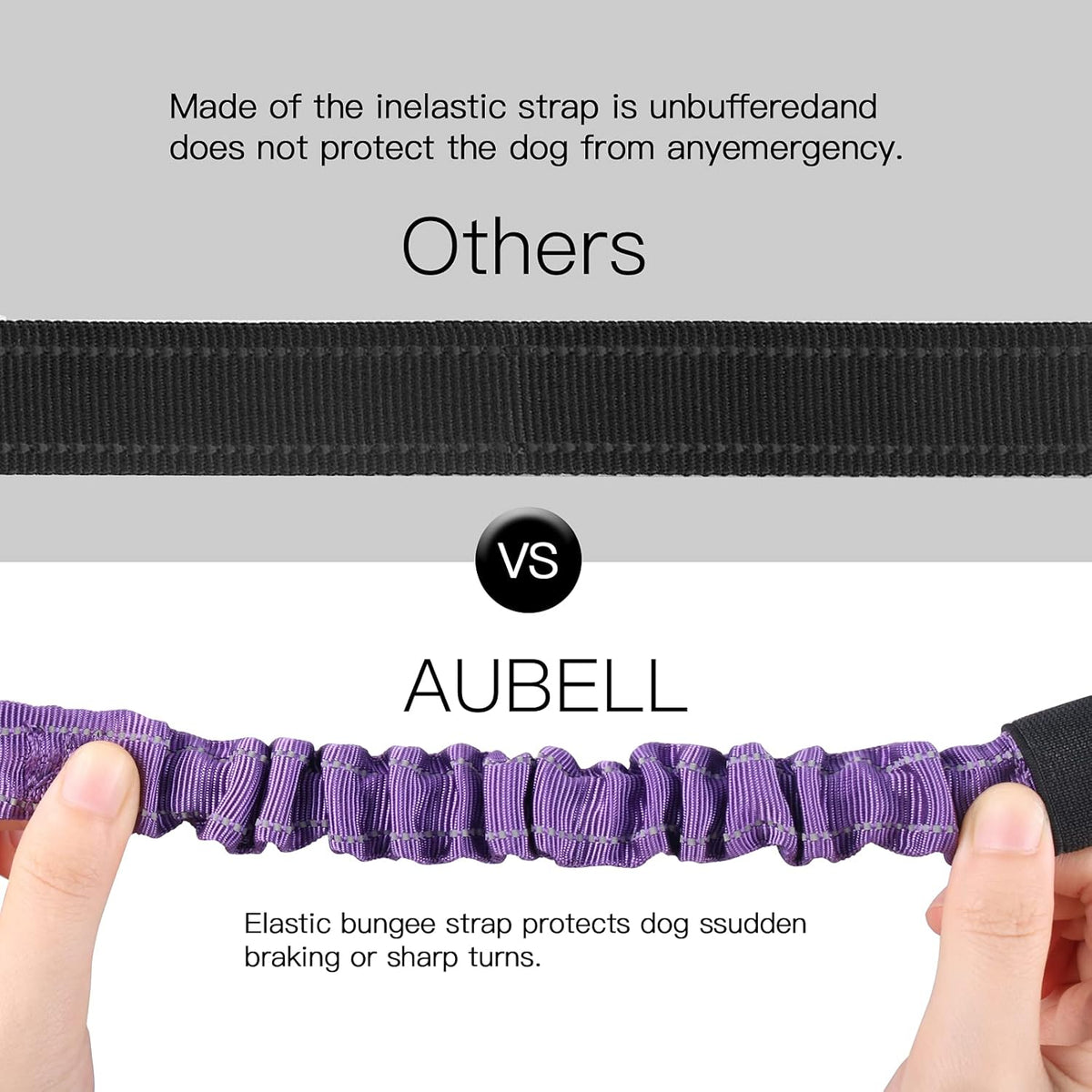 AUBELL Dog Seat Belt for Car,2 Pack Set 3-in-1 Adjustable Reflective Bungee Heavy Duty Dog Car