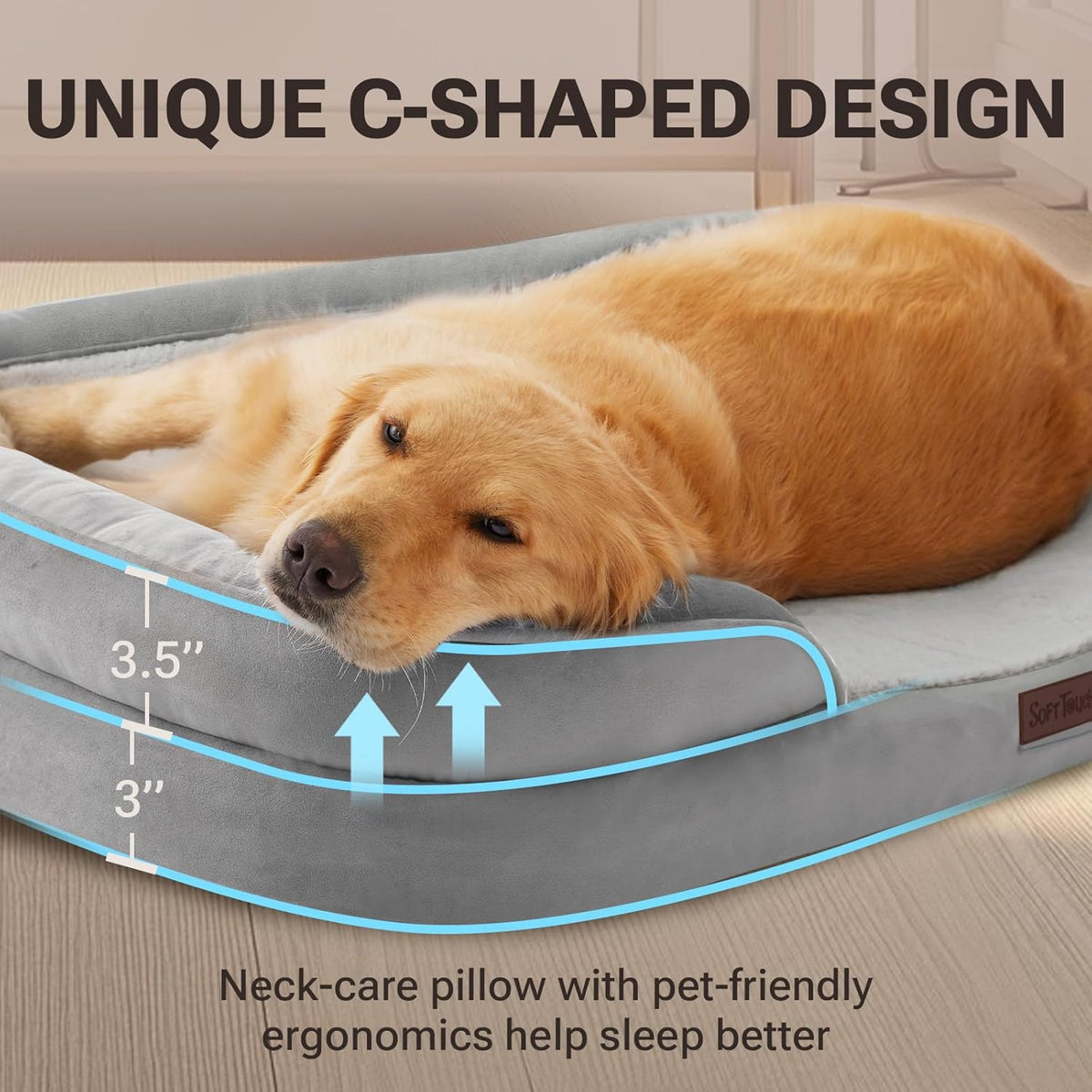 Soft Touch Orthopedic XL Dog Bed for Large Dogs with Faux Fur Top, Waterproof Pet Couch Bed with