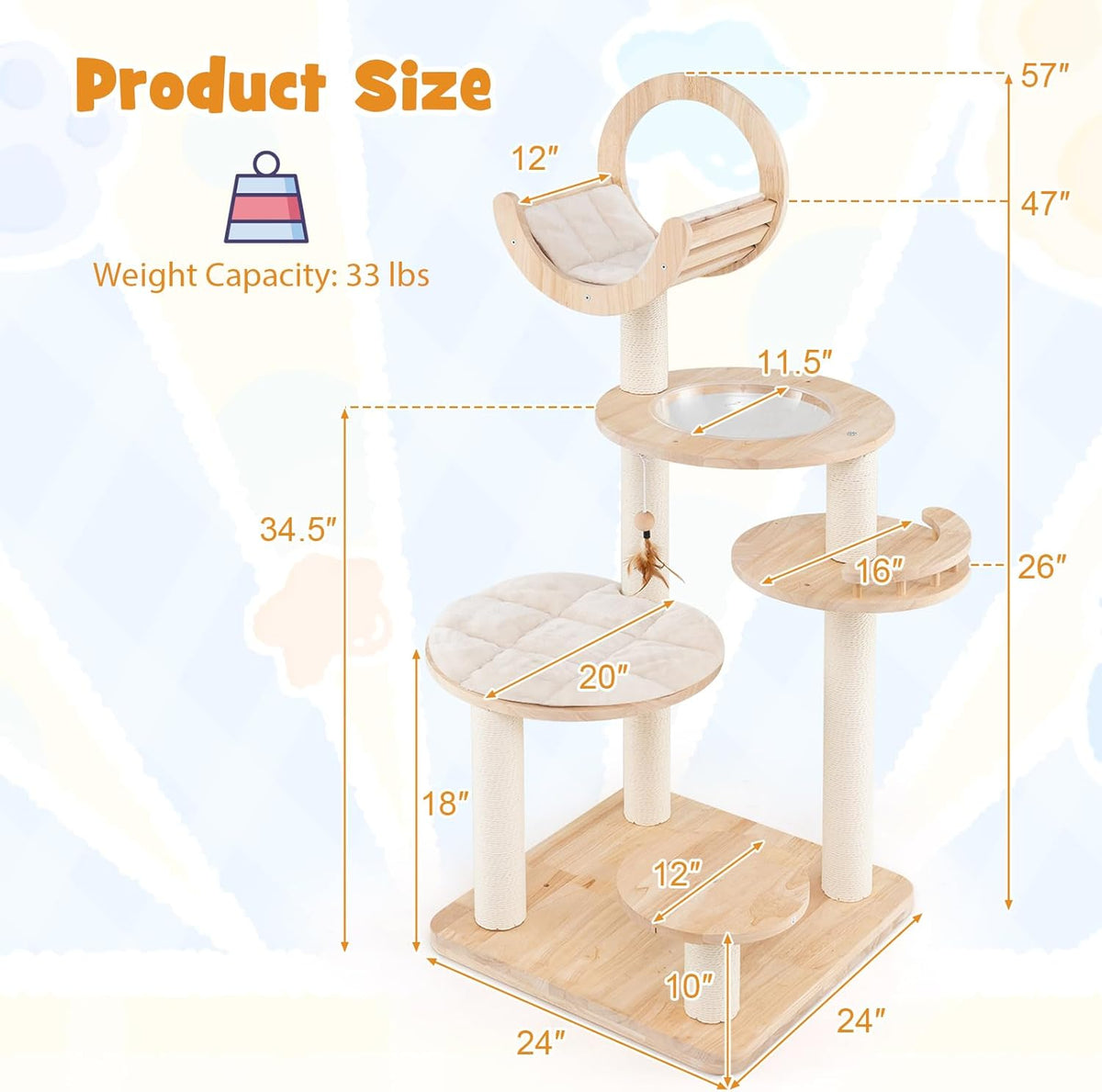 Tangkula Solid Wood Cat Tree, 4-in-1 Building Block Large Cat Tower with Space Capsule Nest