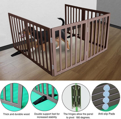 ZJSF Freestanding Indoor Dog Gate for House Foldable Wood Puppy Gate for Doorways Pet Gate for