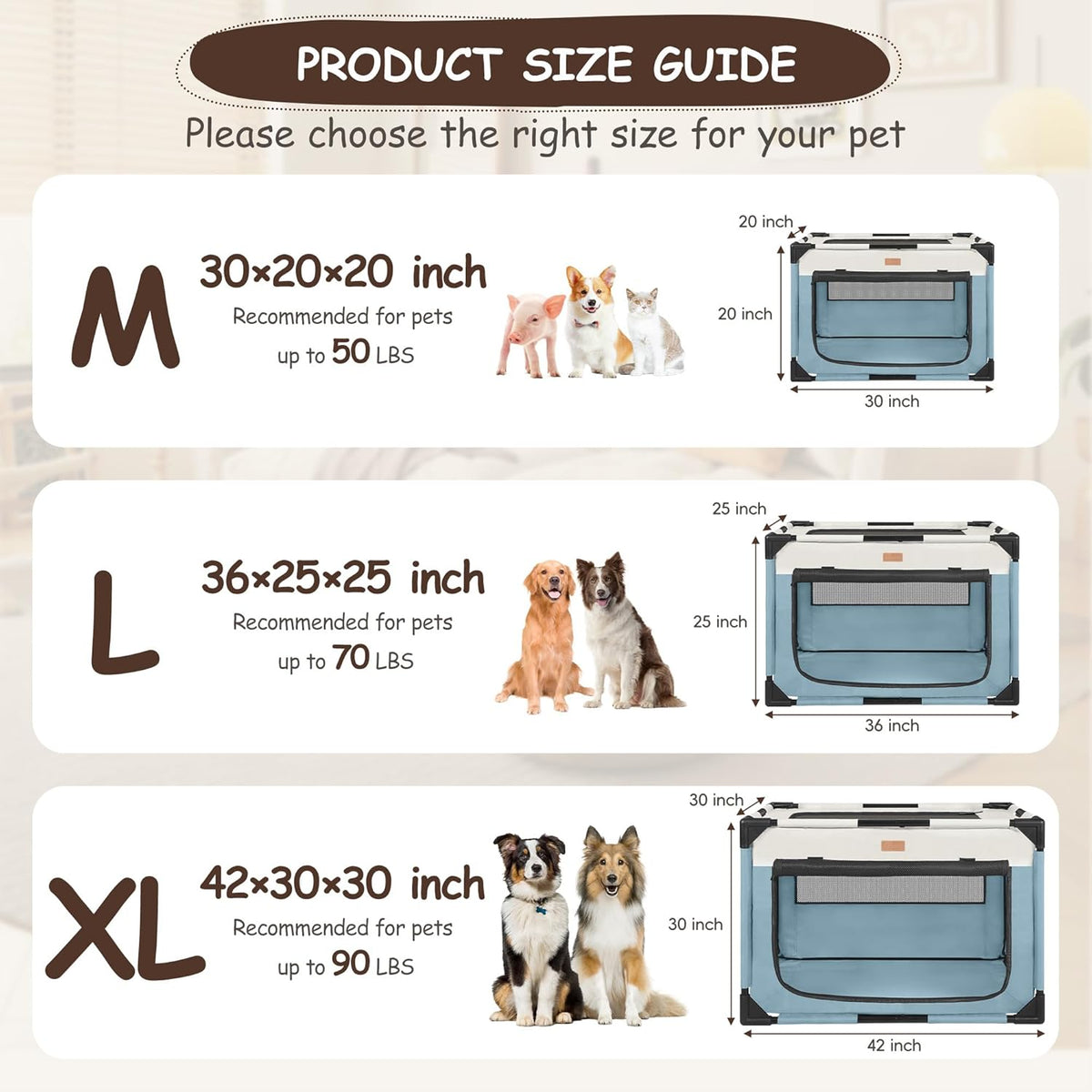Dog Crate - Soft Pet Kennel for Dogs/Cats, 3-Door Breathable Travel Cage with Mesh Window, Portable