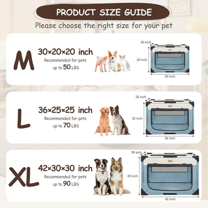 Dog Crate - Soft Pet Kennel for Dogs/Cats, 3-Door Breathable Travel Cage with Mesh Window, Portable