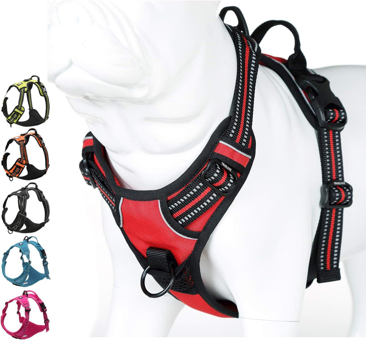 Truelove No Pull Dog Harness with Easy Control Handle and 2 Leash Attachments,Reflective Adjustable