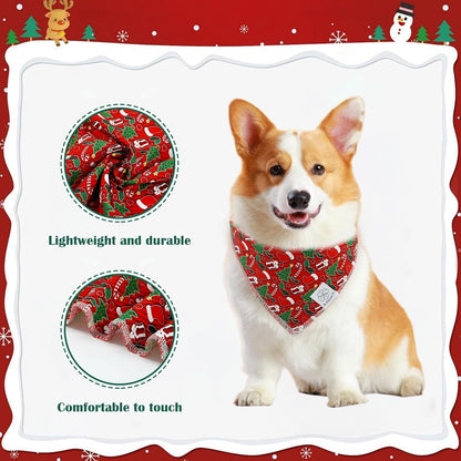 E-Clover Christmas Dog Bandanas & Matching Scrunchie Set Green Red Dog Scarf Bibs Pet Bandana with