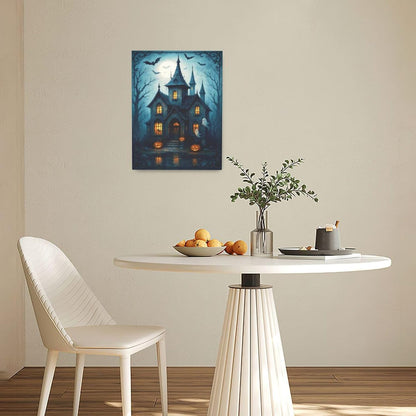 Halloween Gothic Wall Art Castle Pumpkin Ghost Bat Canvas Wall Decor Dark Academia Pictures